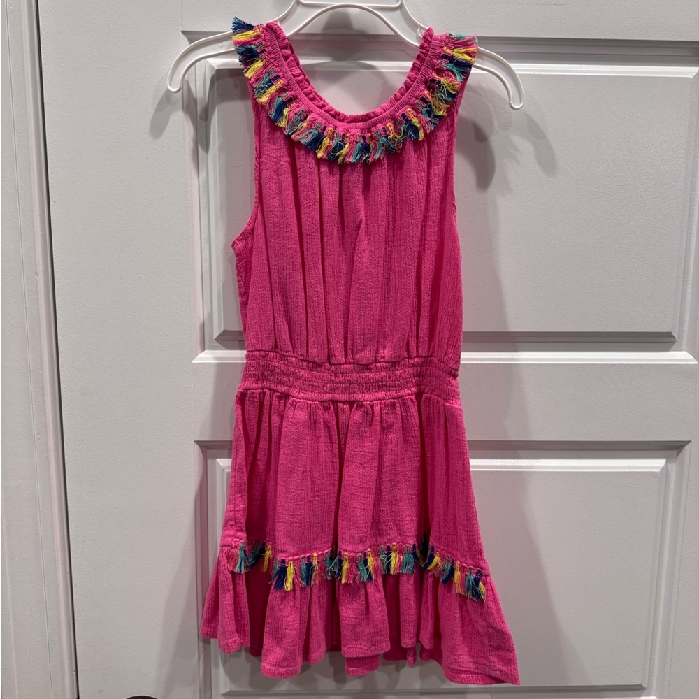 Flapdoodles Vibrant Pink Kids Dress with Multicolor Accents girls size 5
